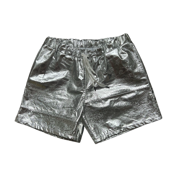 NKNIT vegan leather short pants silver② EMBOSSEDLEATHERSHORTS-