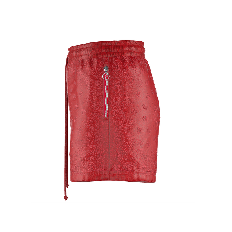 EMBOSSED LEATHER SHORTS - RED