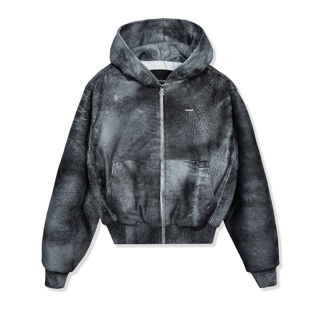GREY WASHED LEATHER HOODIE