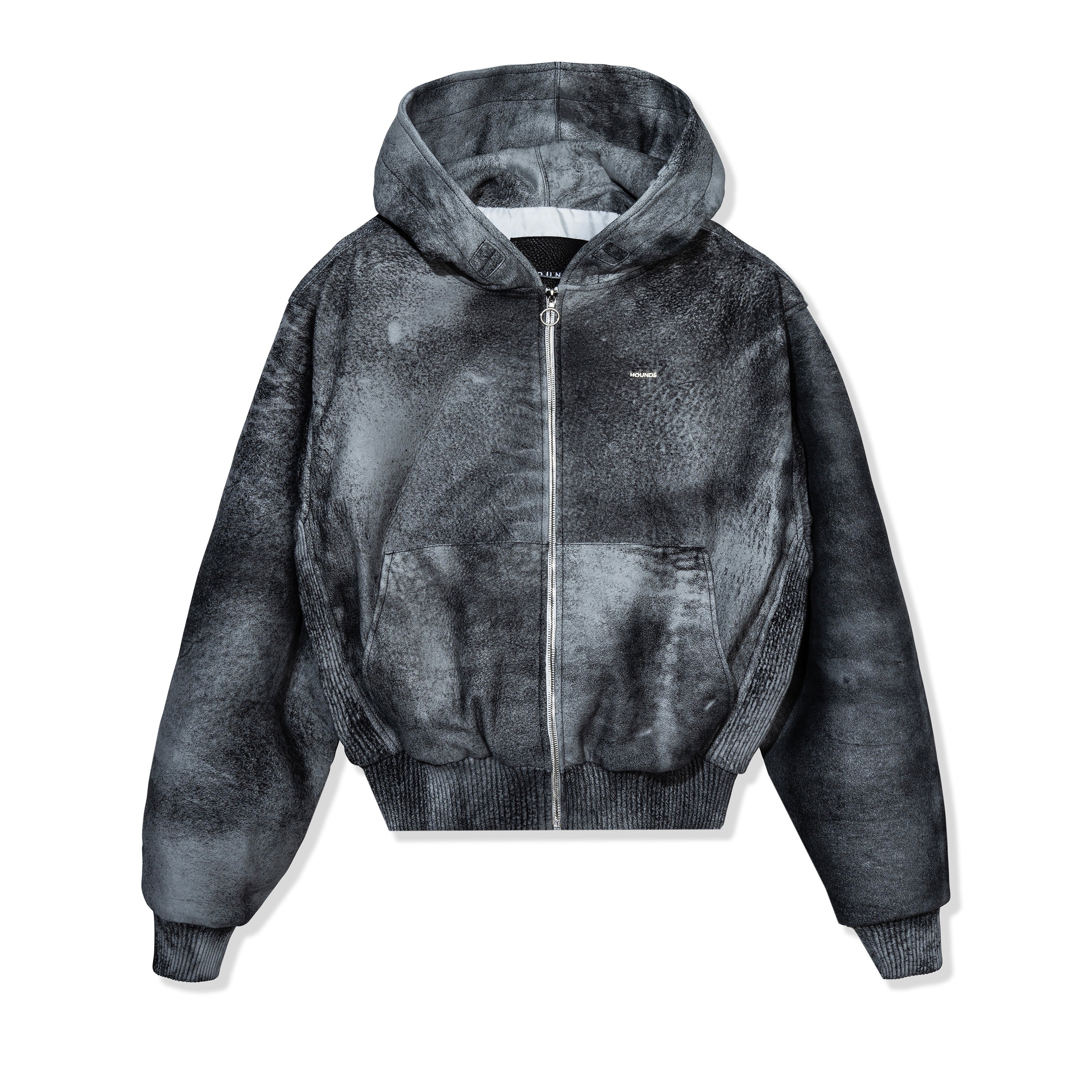 GREY WASHED LEATHER HOODIE