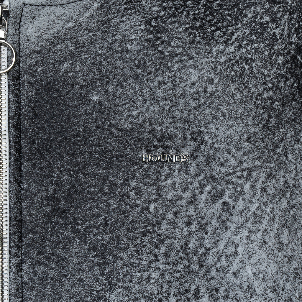 GREY WASHED LEATHER HOODIE