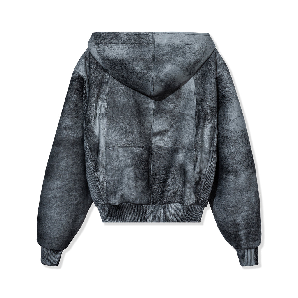 GREY WASHED LEATHER HOODIE