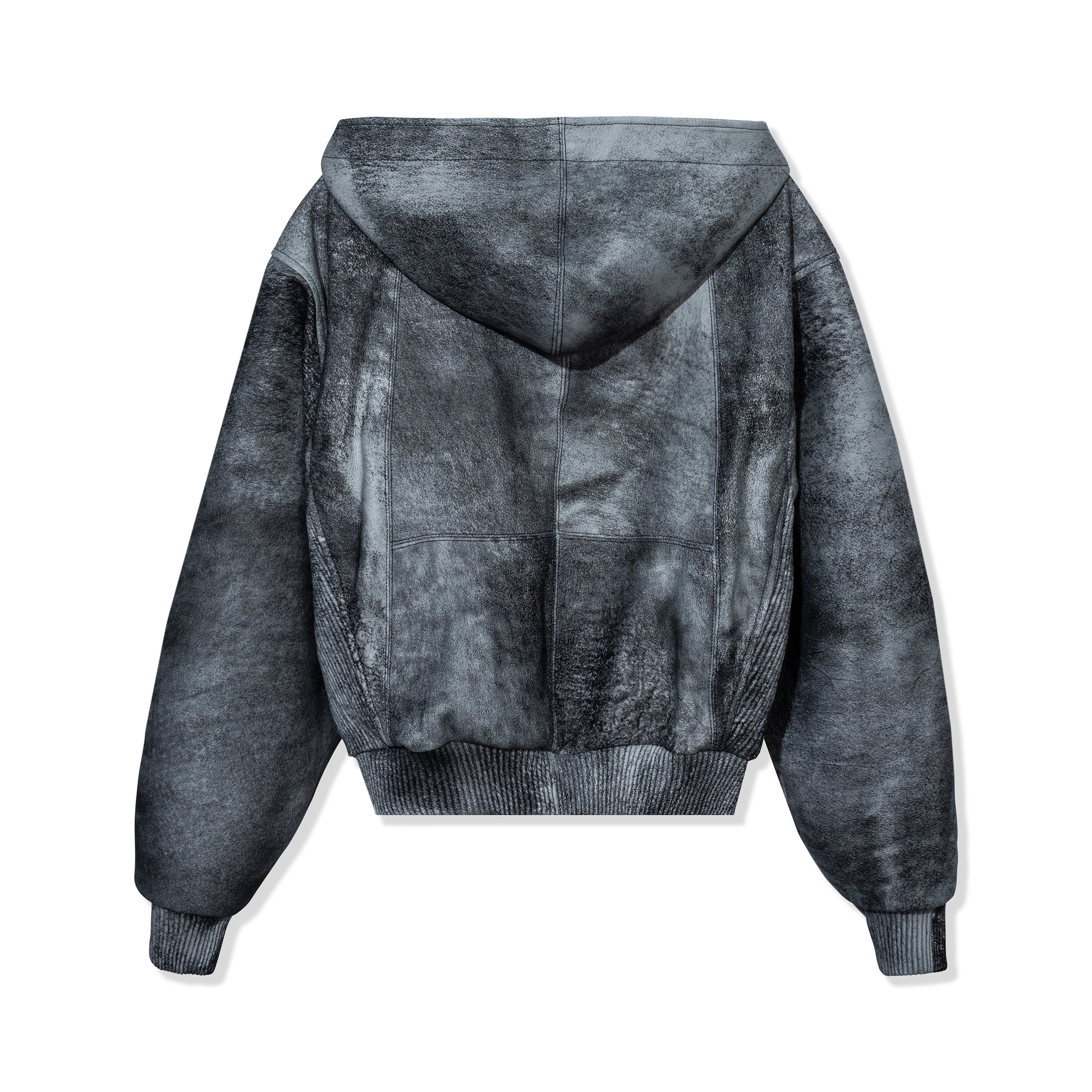 GREY WASHED LEATHER HOODIE
