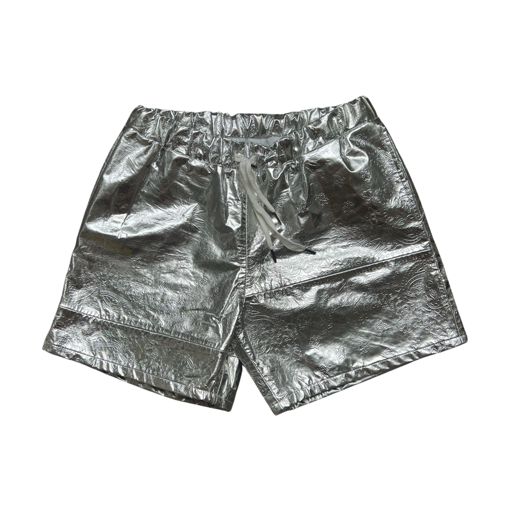 EMBOSSED LEATHER SHORTS - SILVER