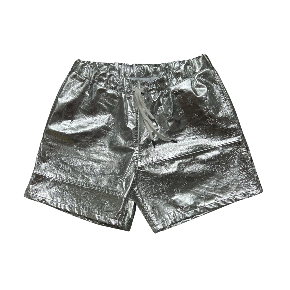 EMBOSSED LEATHER SHORTS - SILVER