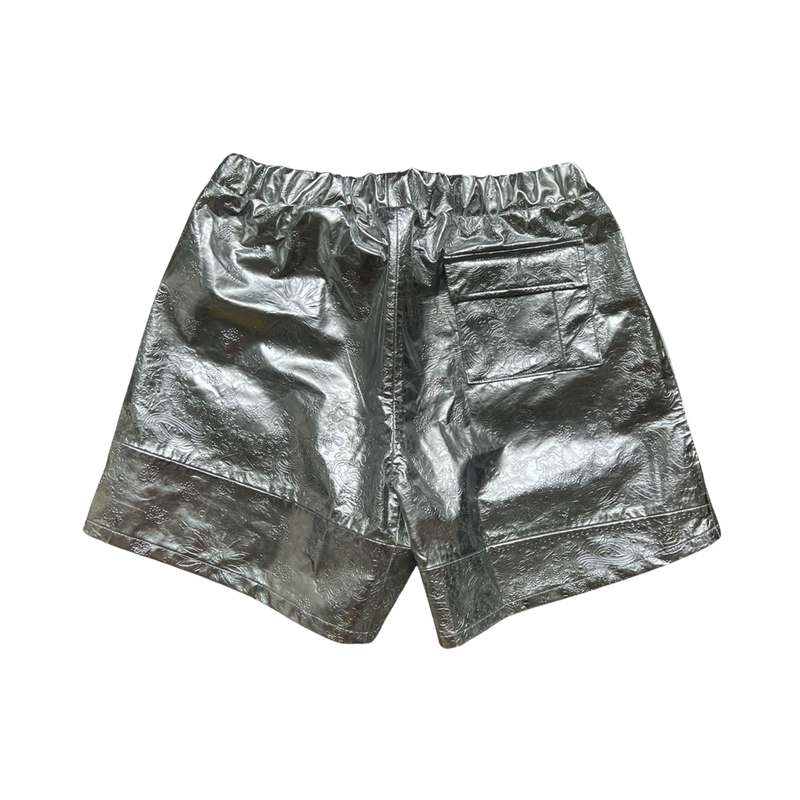 EMBOSSED LEATHER SHORTS - SILVER