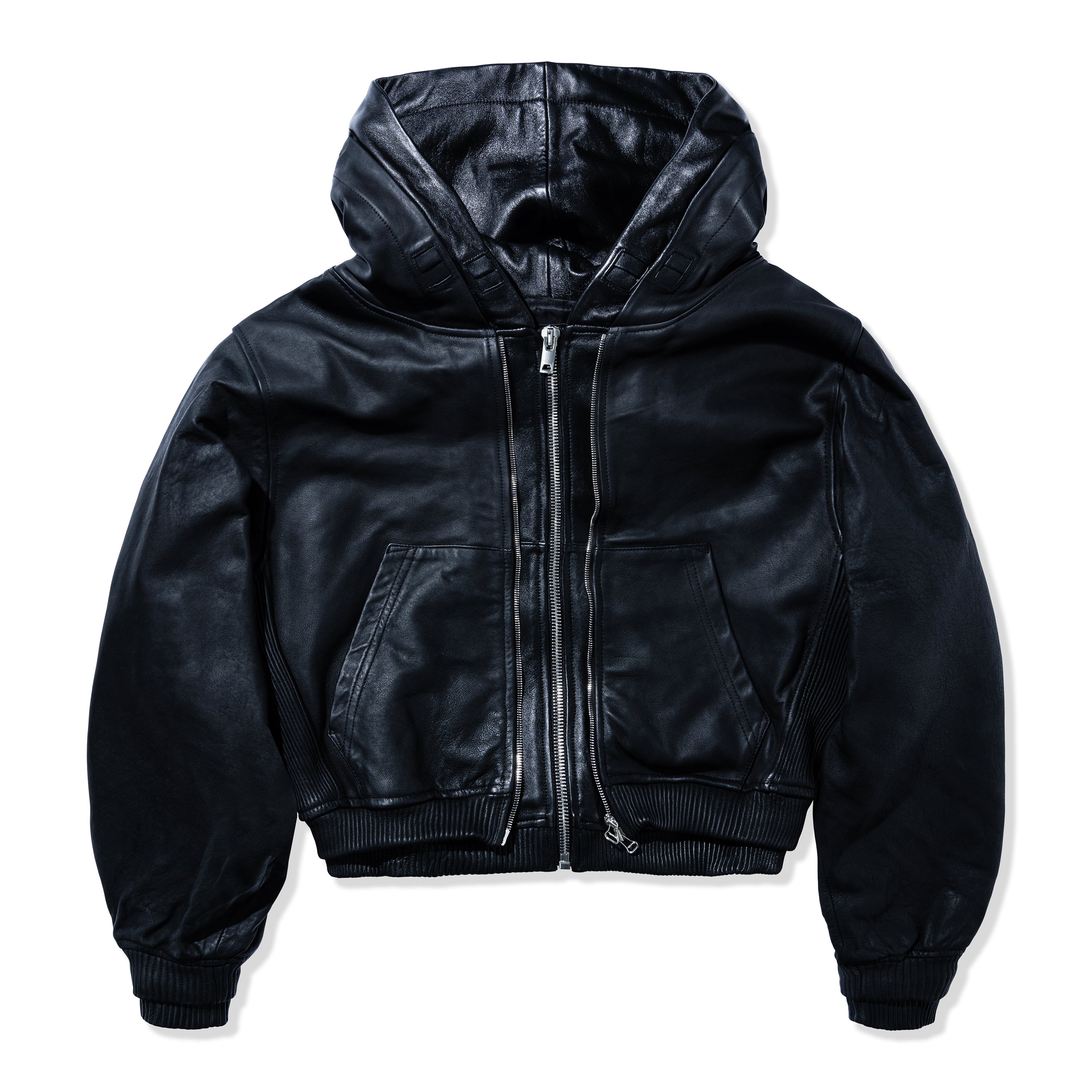 DOUBLE LAYERED LEATHER HOODIE BLACK