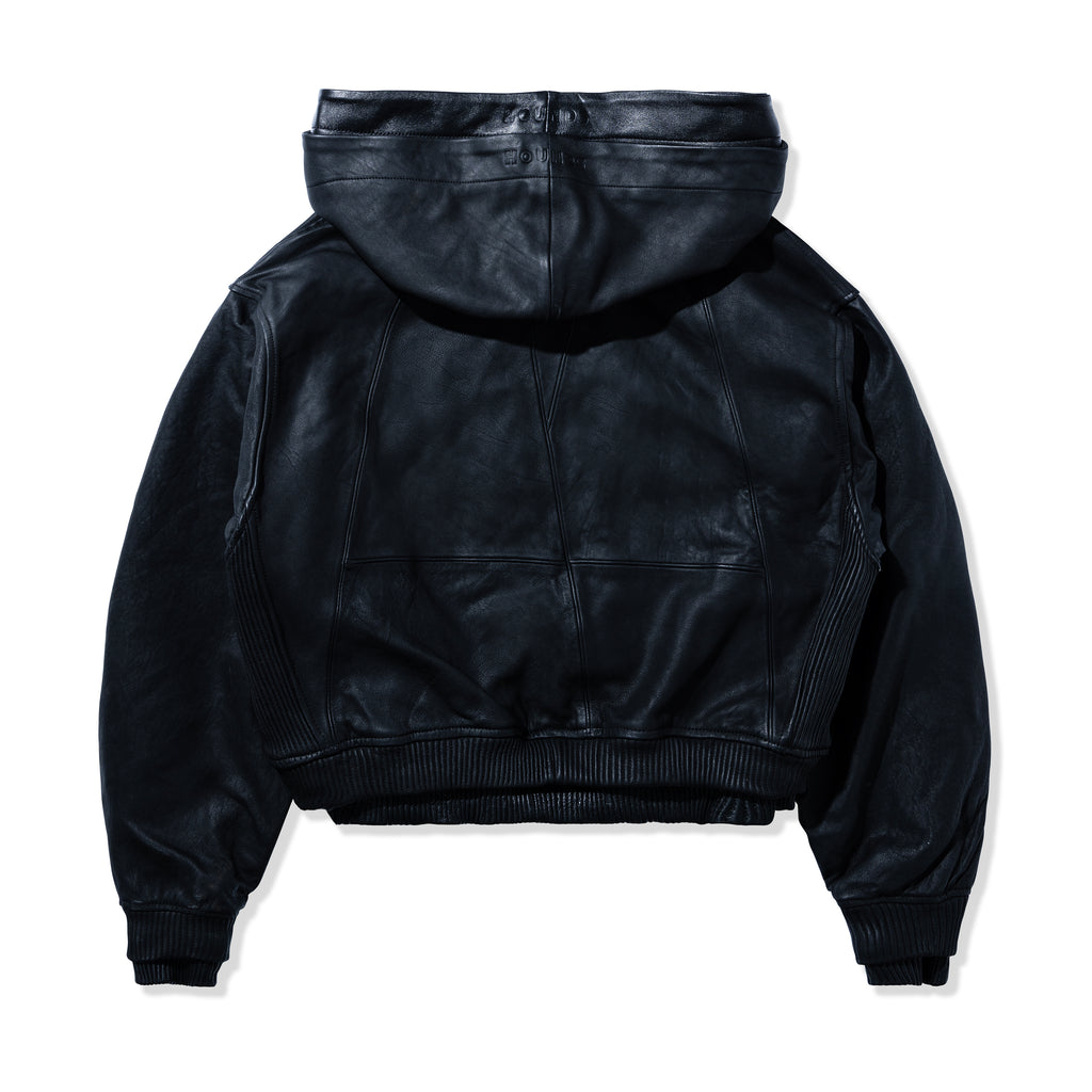 DOUBLE LAYERED LEATHER HOODIE BLACK