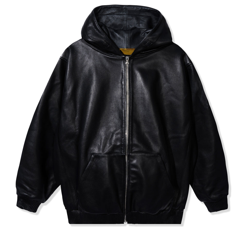 PEBBLED LEATHER HOODIE BLACK
