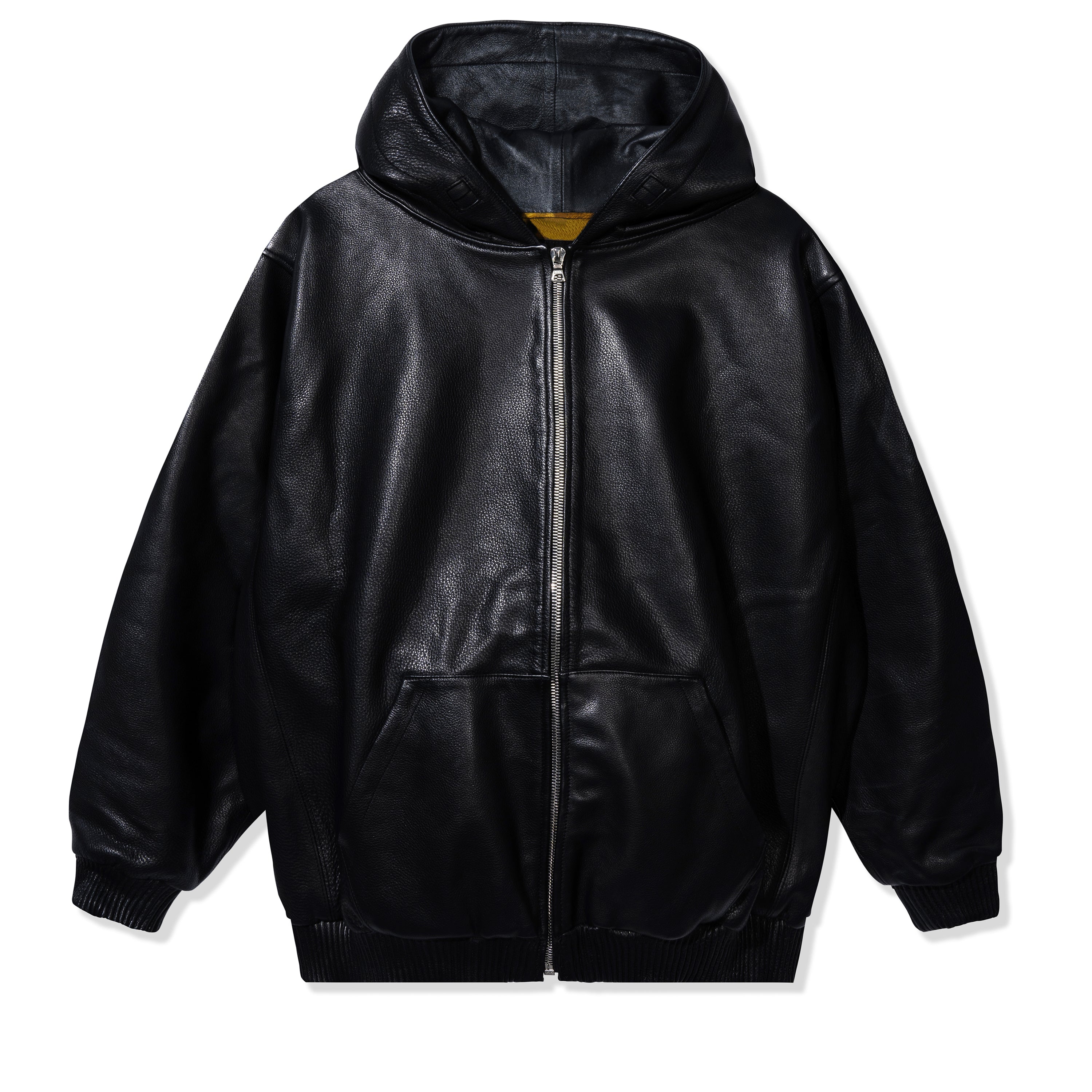 PEBBLED LEATHER HOODIE BLACK
