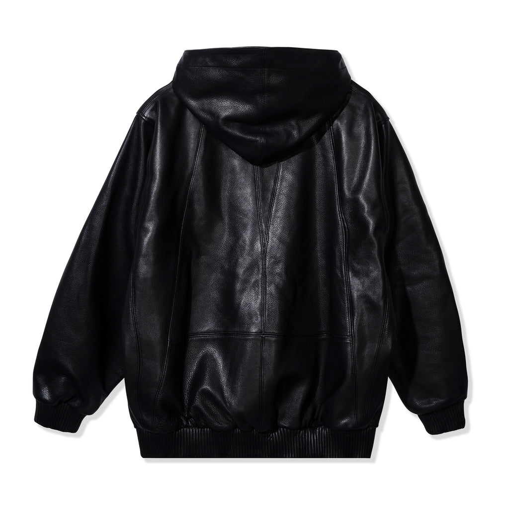 PEBBLED LEATHER HOODIE BLACK