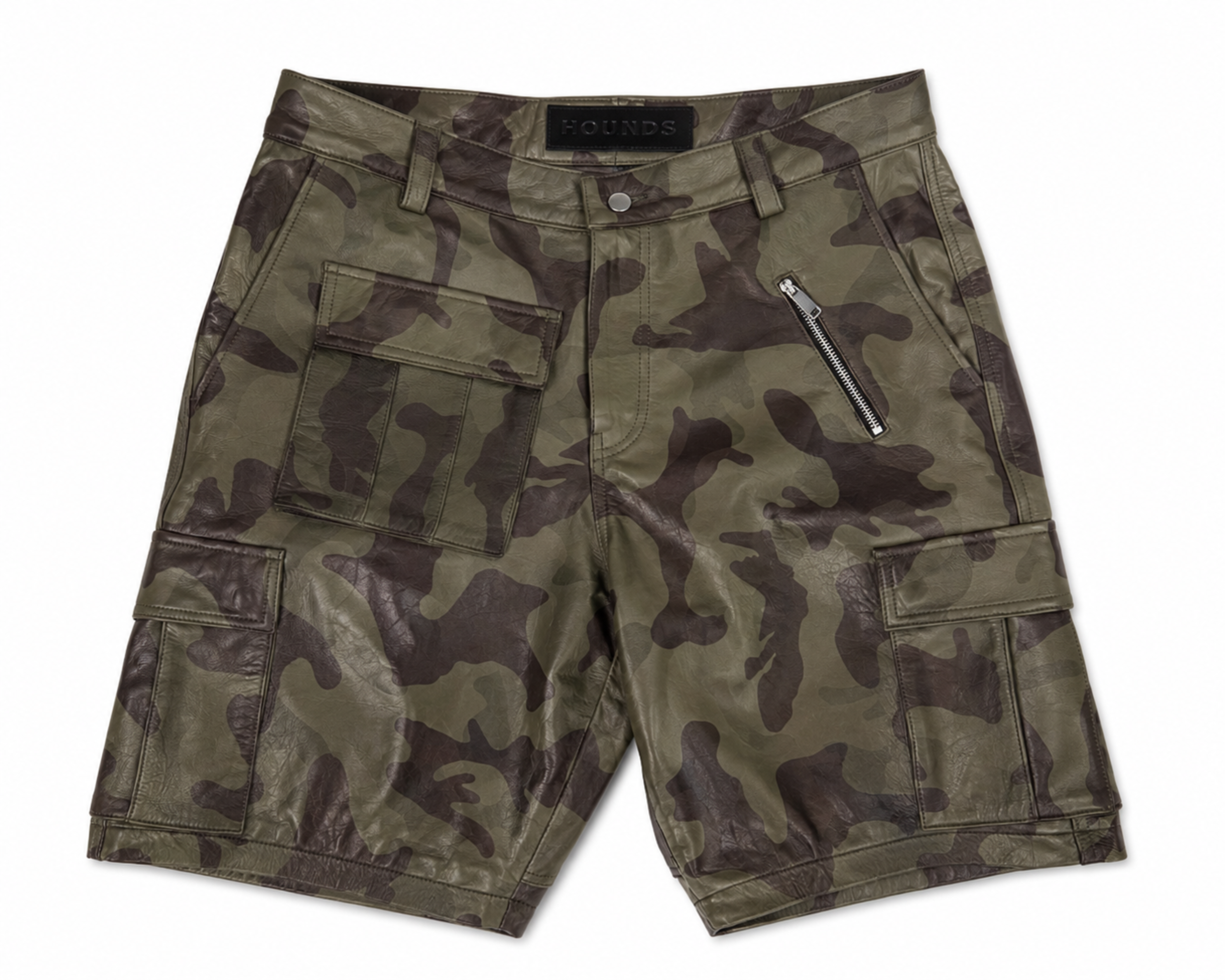 CAMO LEATHER CARGO SHORTS