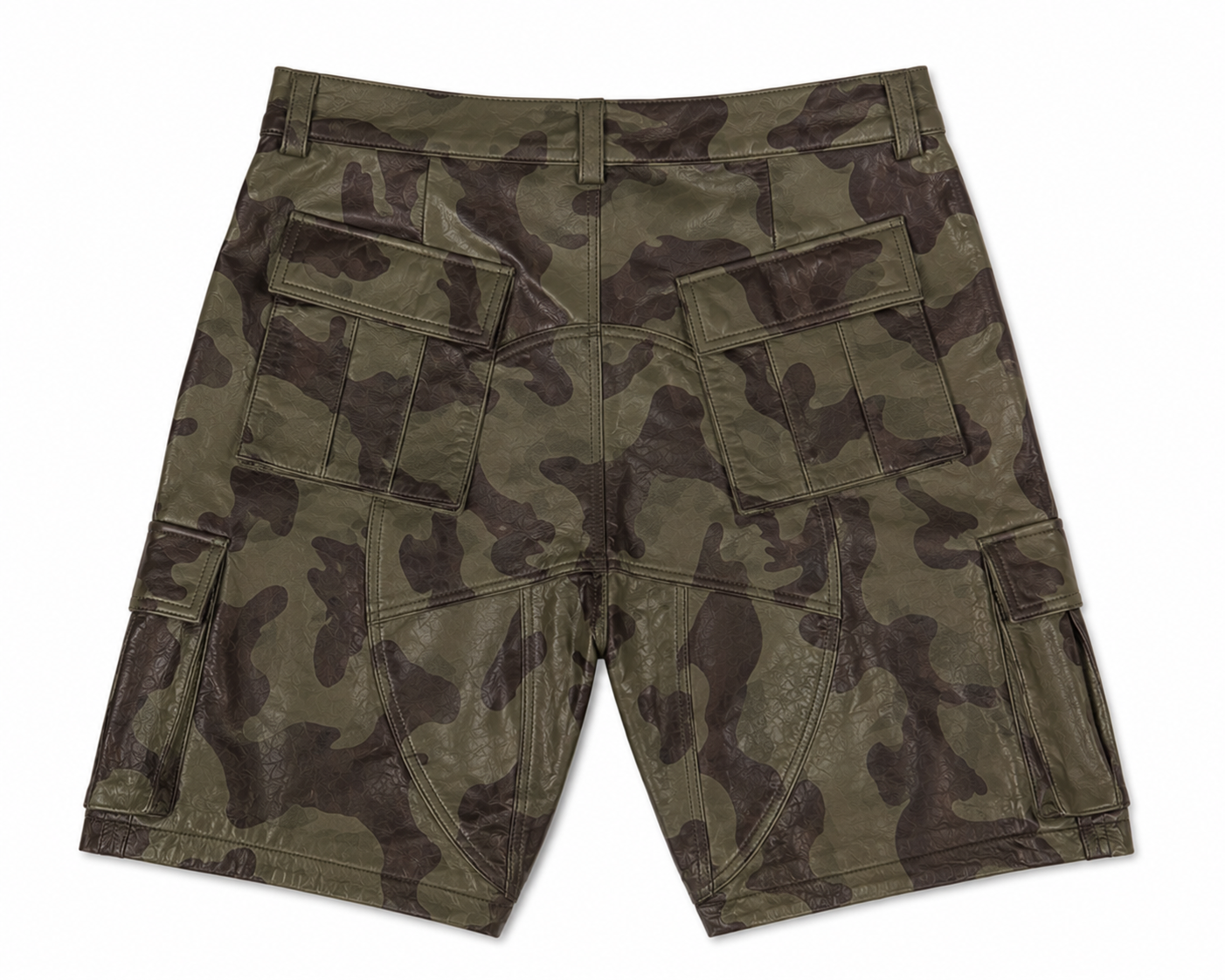 CAMO LEATHER CARGO SHORTS