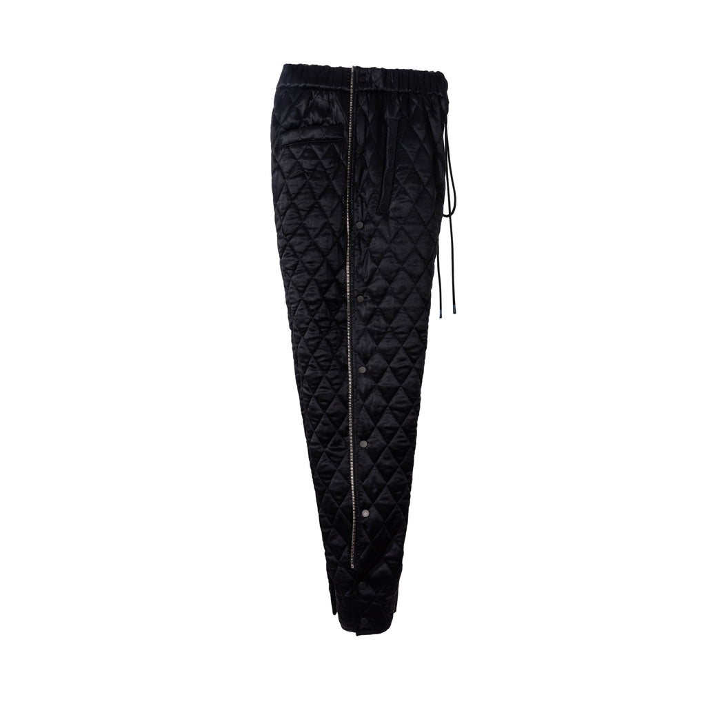 QUILTED SILK ZIP AWAY PANTS - BLACK