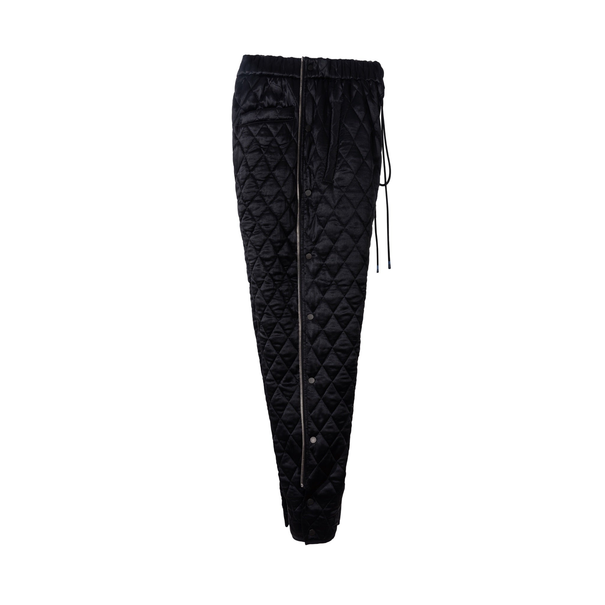 QUILTED SILK ZIP AWAY PANTS - BLACK