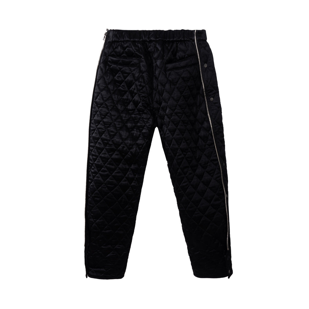 QUILTED SILK ZIP AWAY PANTS - BLACK