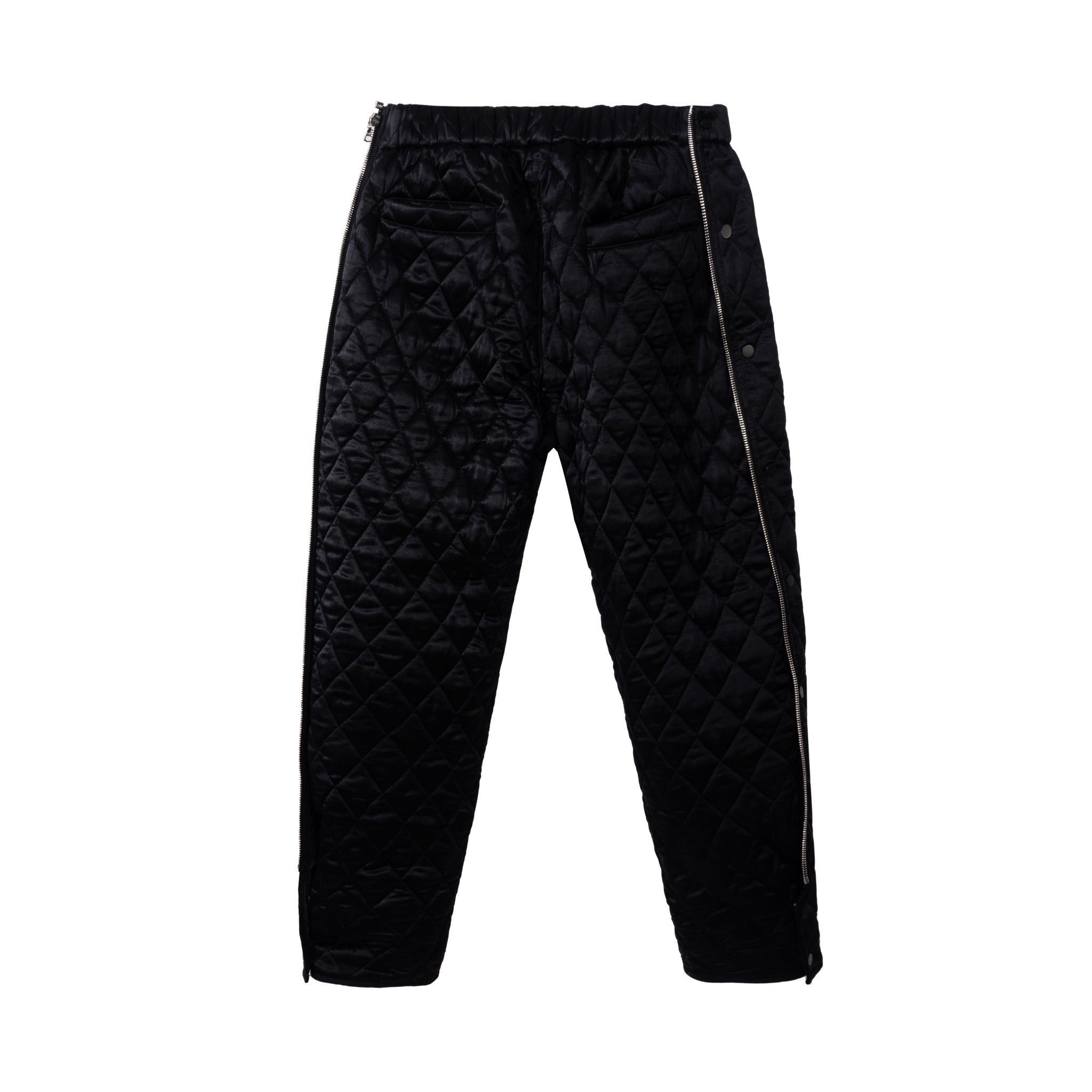 QUILTED SILK ZIP AWAY PANTS - BLACK