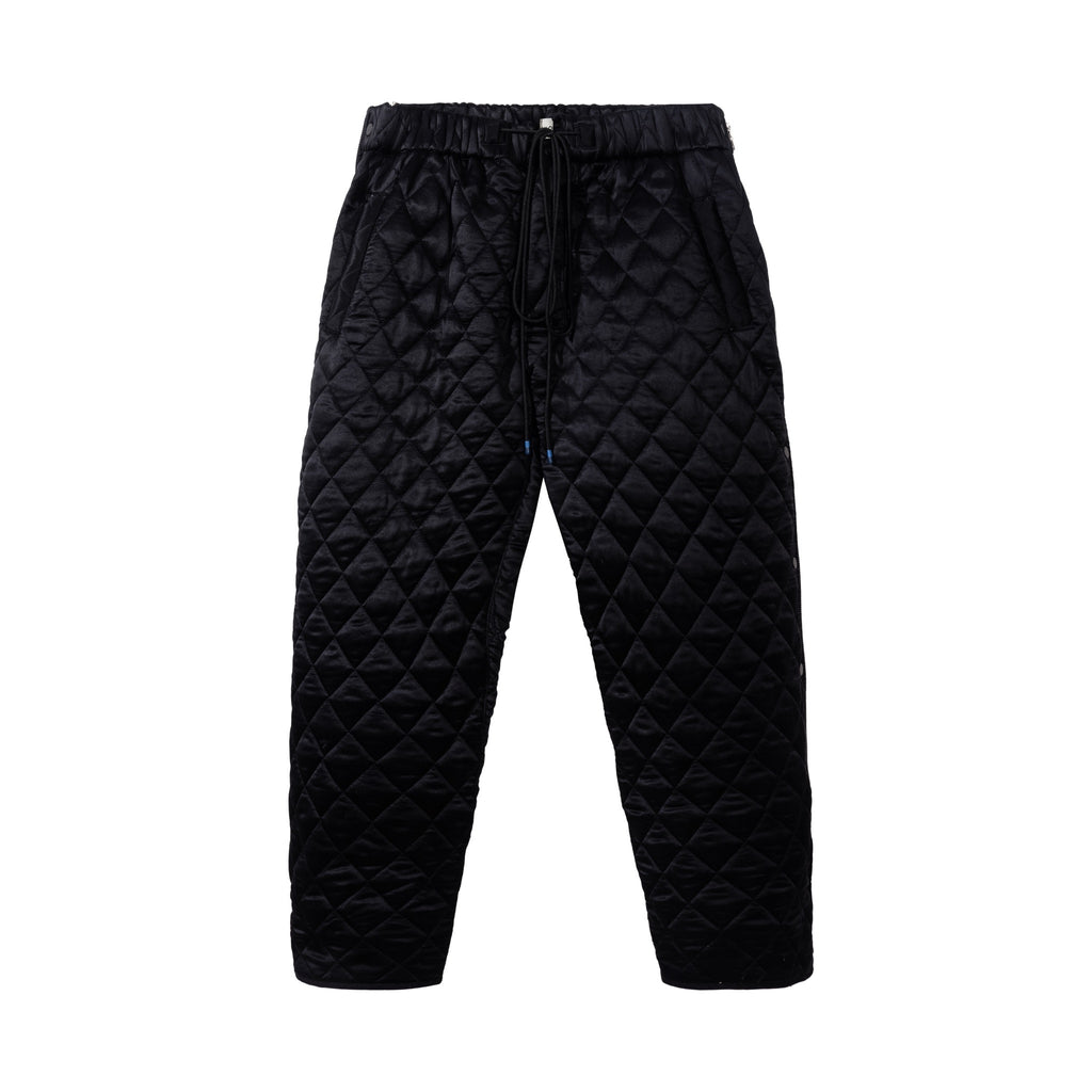 QUILTED SILK ZIP AWAY PANTS - BLACK